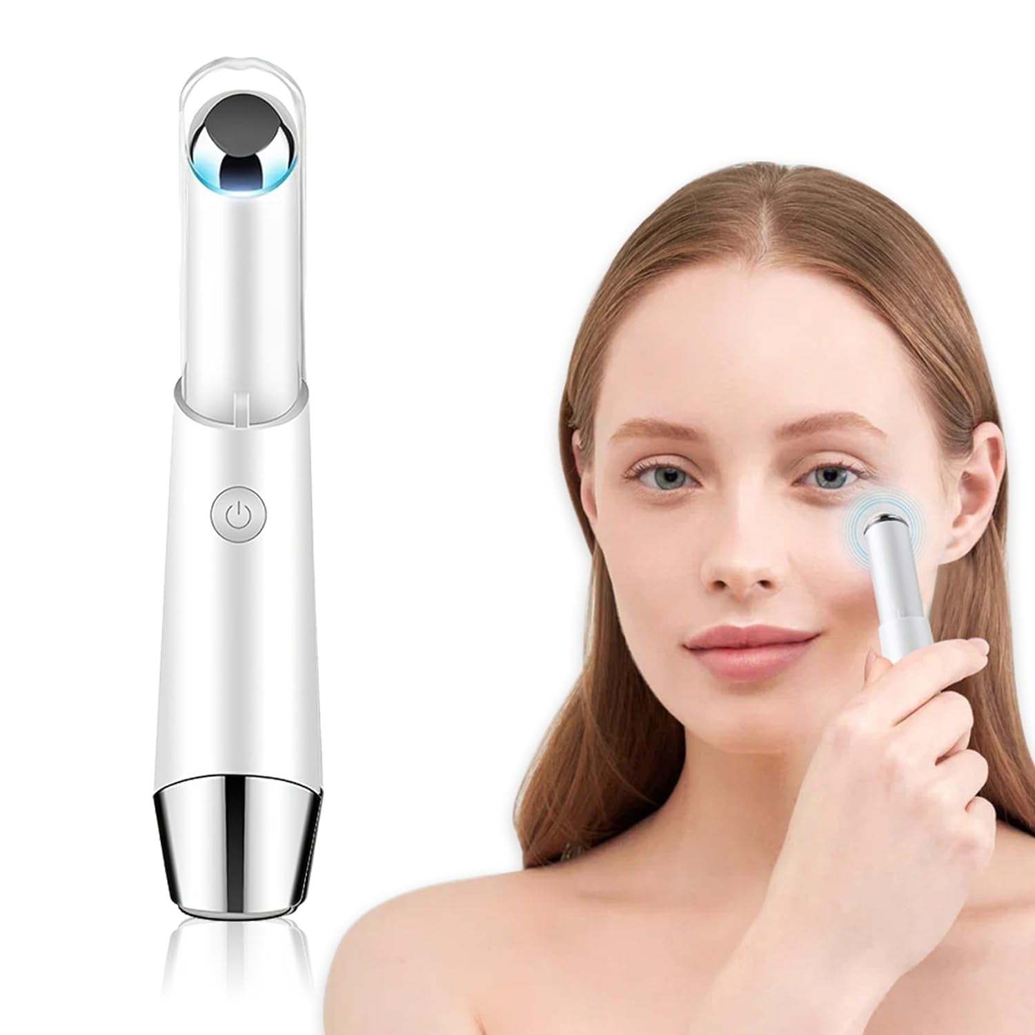 Eye & Face Massage Tool Wand Pen, Eye Lift Wand Heated Warm, Vibration, Firm Tone, Eye Fatigue, Eyes Dark Circles Eye Bags, Skin Care Tool for Eyes (White)