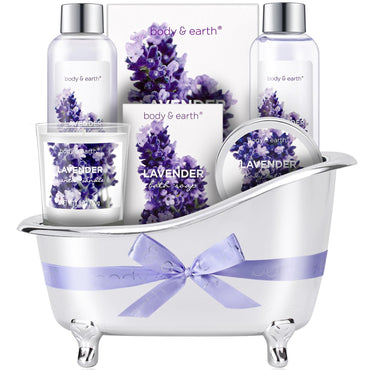 Gift Set for Women - Bath Sets for Women Gift,  Lavender Gift Sets with Bubble Bath, Body Lotion, Scented Candle, Valentines Day Spa Gifts for Women, Easter Gifts for Women