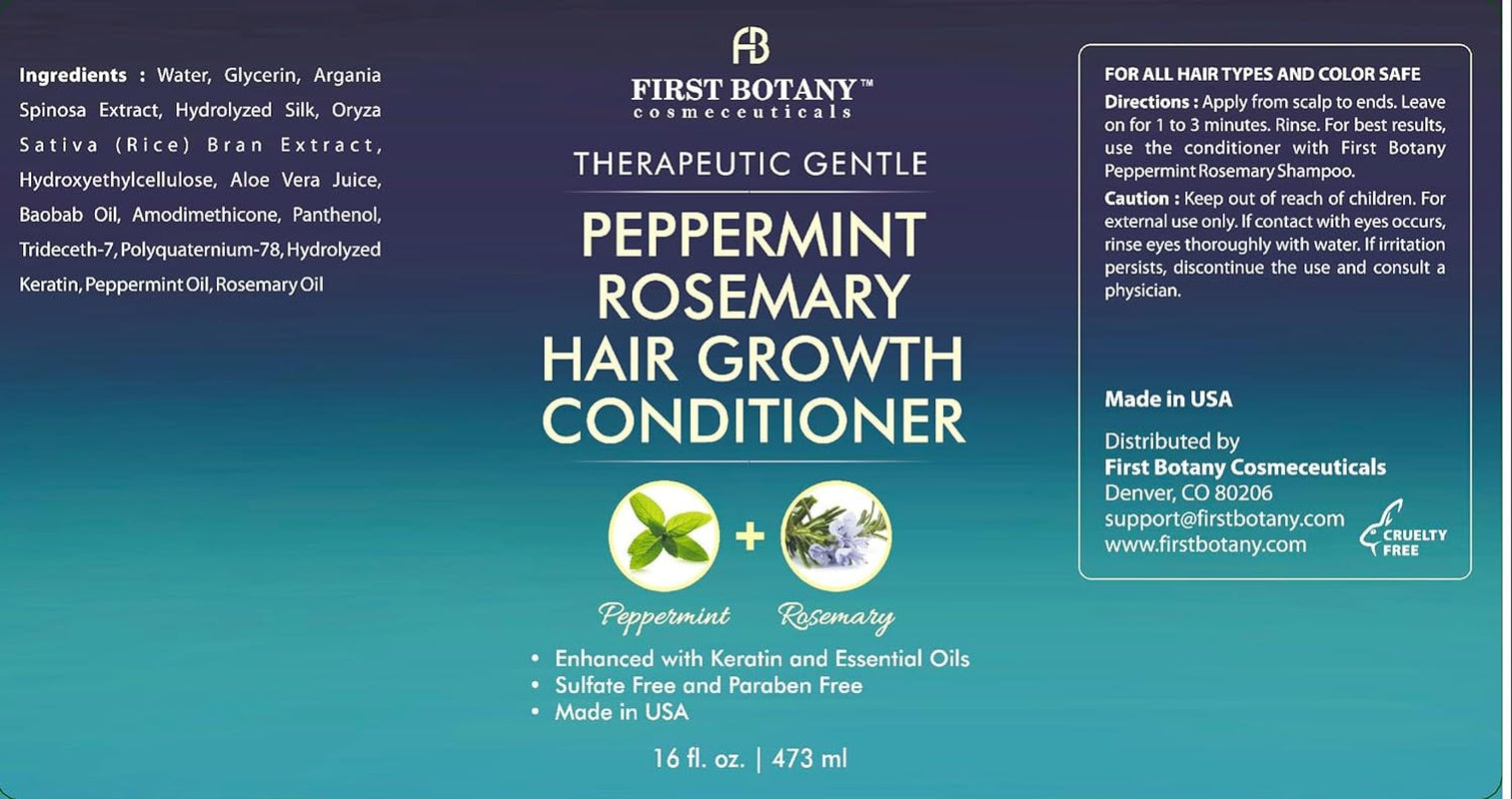 , Peppermint Rosemary Hair Regrowth and anti Hair Loss Shampoo and Conditioner Set - Daily Hydrating, Detoxifying, Volumizing Shampoo and Fights Dandruff for Men and Women 16 Fl Oz X 2