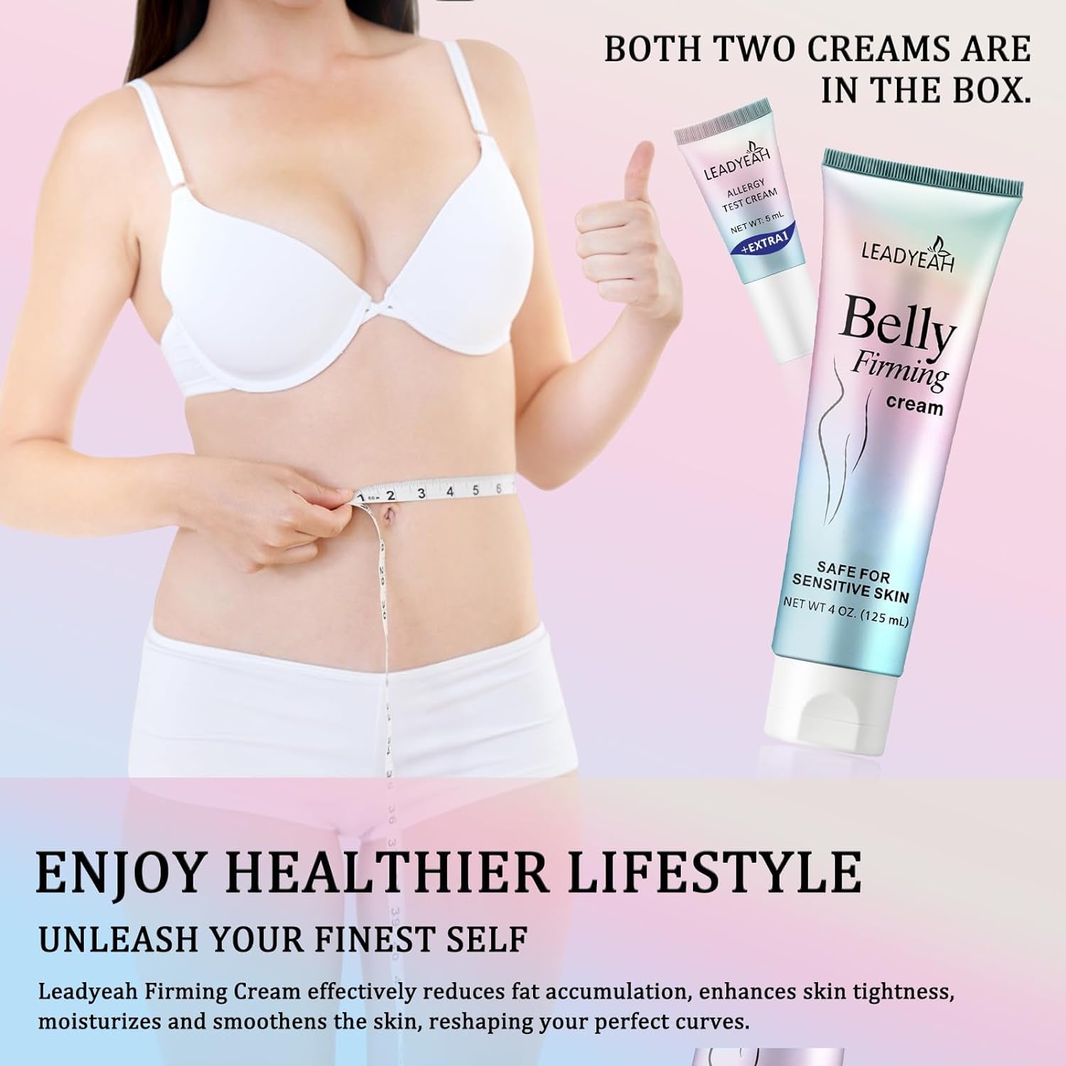 B Flat Belly Firming Cream - Moisturizing,Firming for Stomach, Thighs and Butt, Body Lotion for Women and Men, 125+5ML