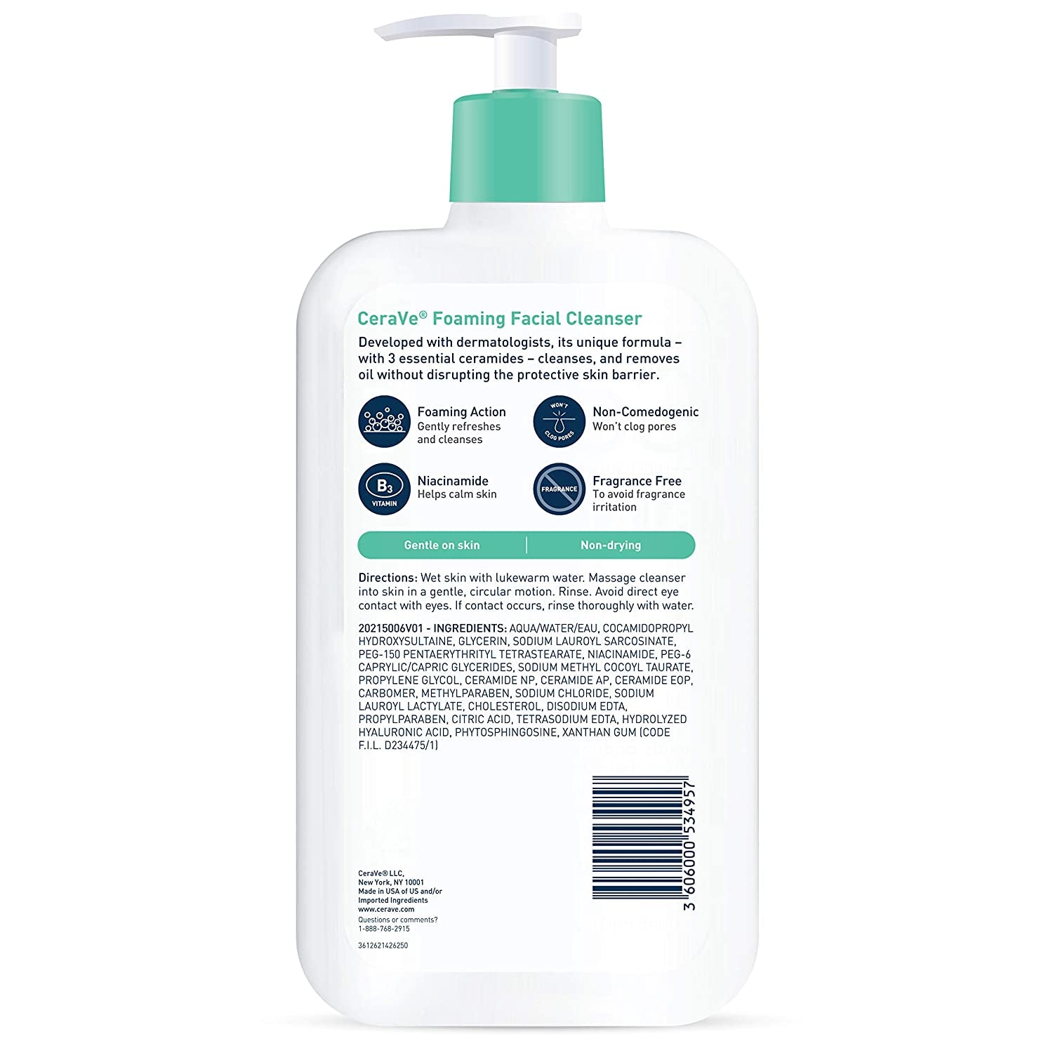 Foaming Facial Cleanser | Daily Face Wash for Oily Skin with Hyaluronic Acid, Ceramides, and Niacinamide| Fragrance Free Paraben Free | 19 Fluid Ounce