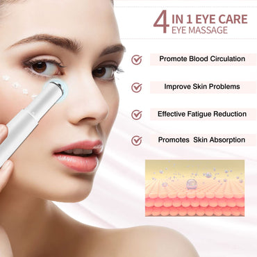 Eye & Face Massage Tool Wand Pen, Eye Lift Wand Heated Warm, Vibration, Firm Tone, Eye Fatigue, Eyes Dark Circles Eye Bags, Skin Care Tool for Eyes (White)