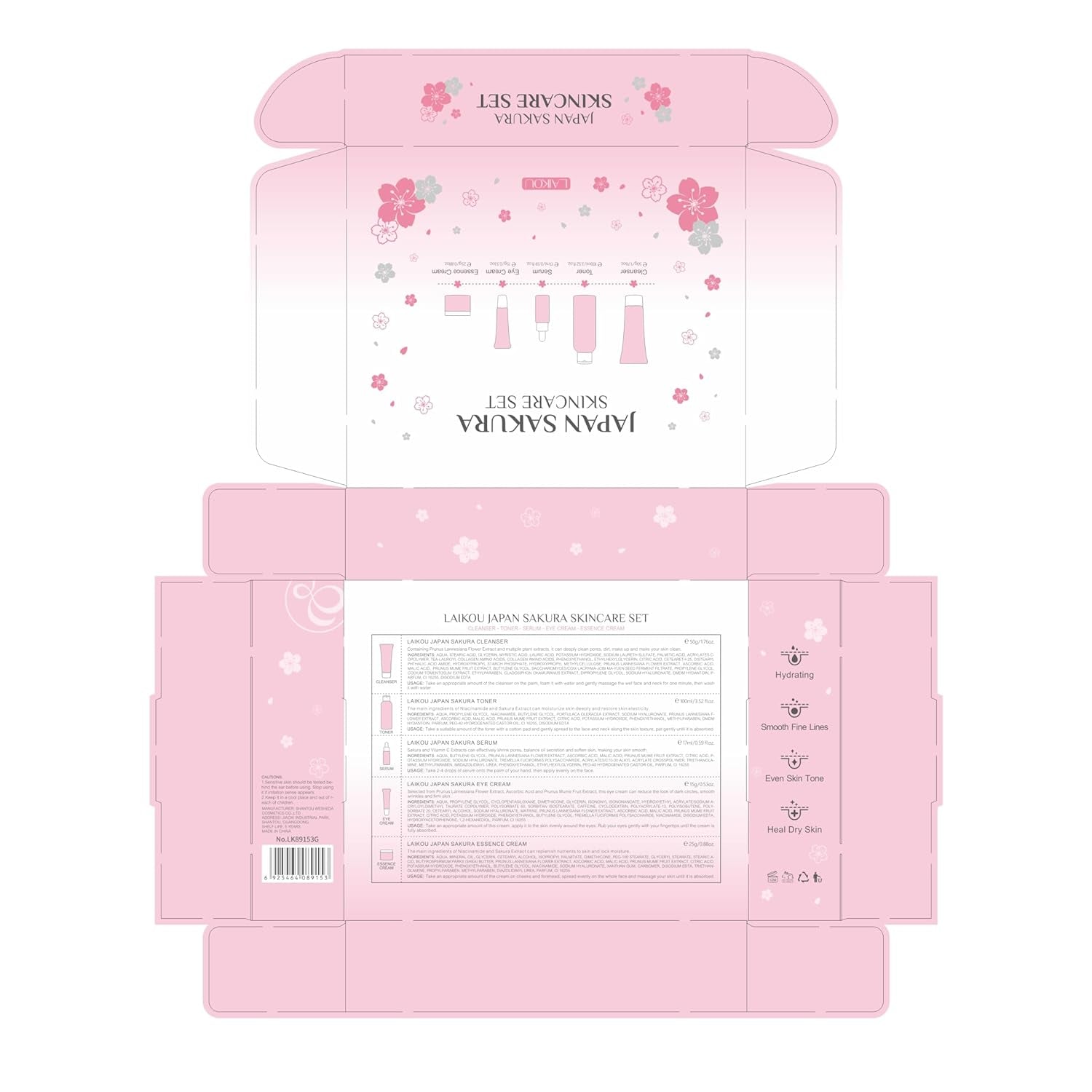 Skin Care Set JAPAN SAKURA Women Beauty Gift Sets Skin Care Kit with Cleanser, Toner, Serum, Eye Cream, Face Cream Travel Kit for Women Teen Girls Mom Daughter Birthday Tsa-Friendly Sizes 5Pcs