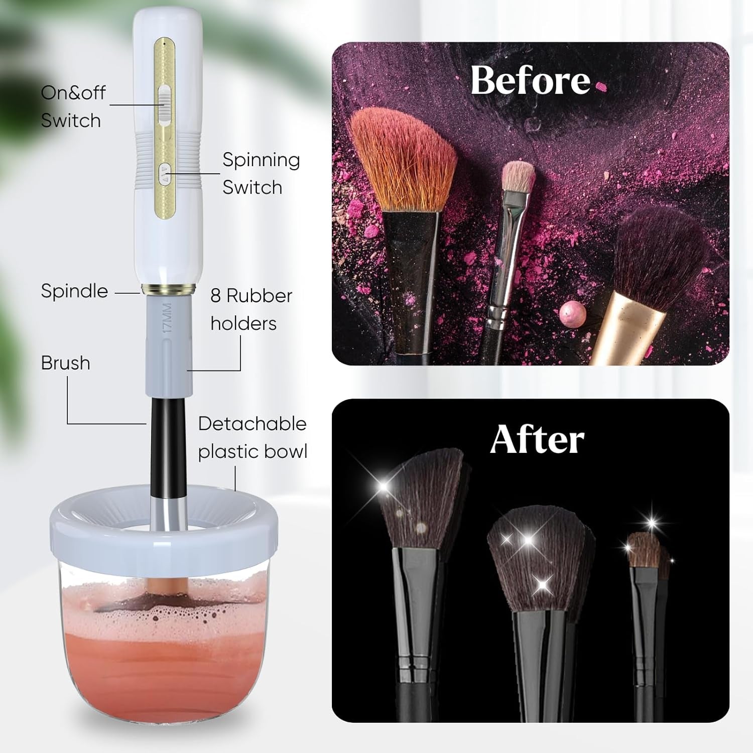 Makeup Brush Cleaner Machine with Drying, Super-Fast Electric Makeup Brush Cleaner for All Beauty Cosmetic Brushes,Spinning Automatic Makeup Brush Cleaner,Brush Cleaner Tool,Usb Charging.