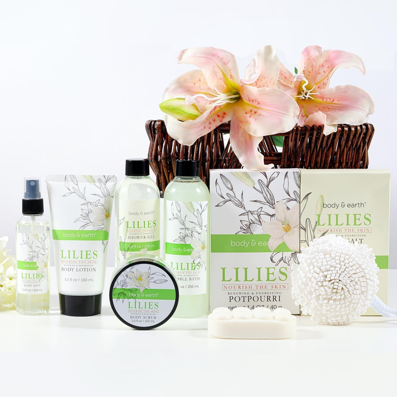Bath and Body Gift Basket  10 Piece Set Lily Home Spa Set for Women