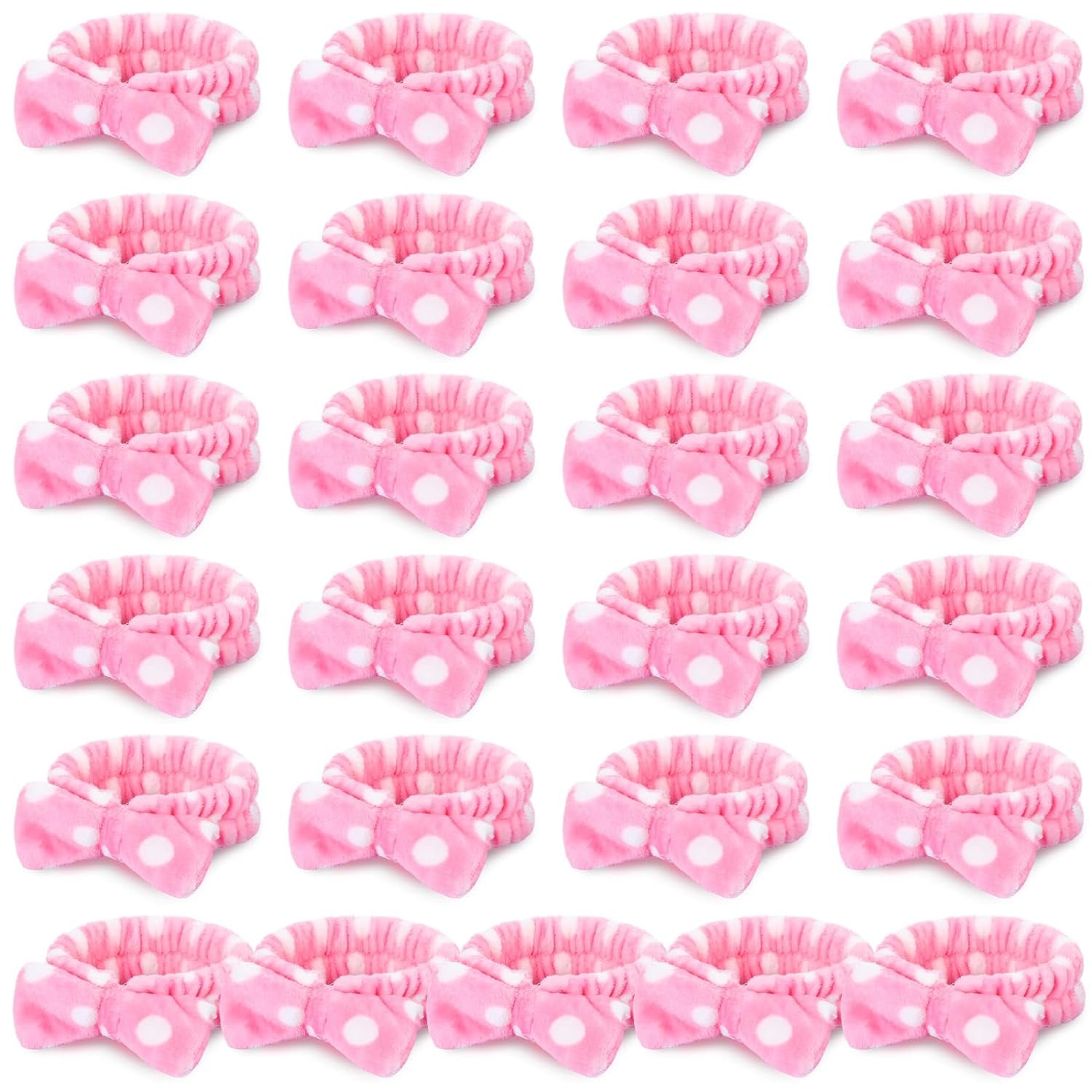 25 Pcs Pink Spa Headband Bulk Bow Hair Band for Washing Face Soft Coral Fleece Skincare Headbands Elastic Bowknot Hair Band Hairlace Shower Head Wraps Gifts for Women Girls