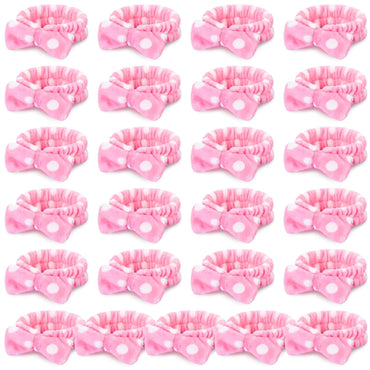 25 Pcs Pink Spa Headband Bulk Bow Hair Band for Washing Face Soft Coral Fleece Skincare Headbands Elastic Bowknot Hair Band Hairlace Shower Head Wraps Gifts for Women Girls