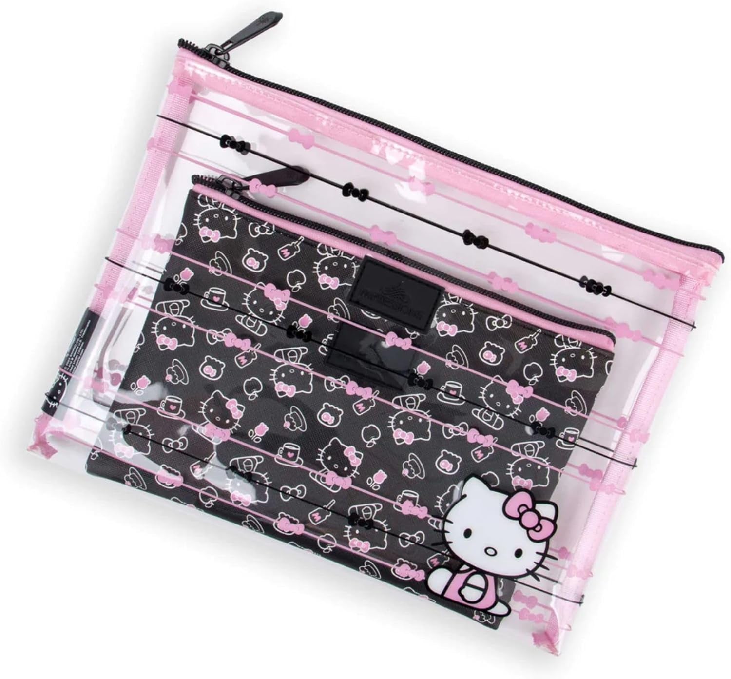Impressions Vanity Hello Kitty Slim 2 Pcs Nested Cute Makeup Pouch Set, Water Resistant Zippered Travel Cosmetic Pouch Bags for Holding Makeup Brushes,Toiletry, and Skincare Accessories