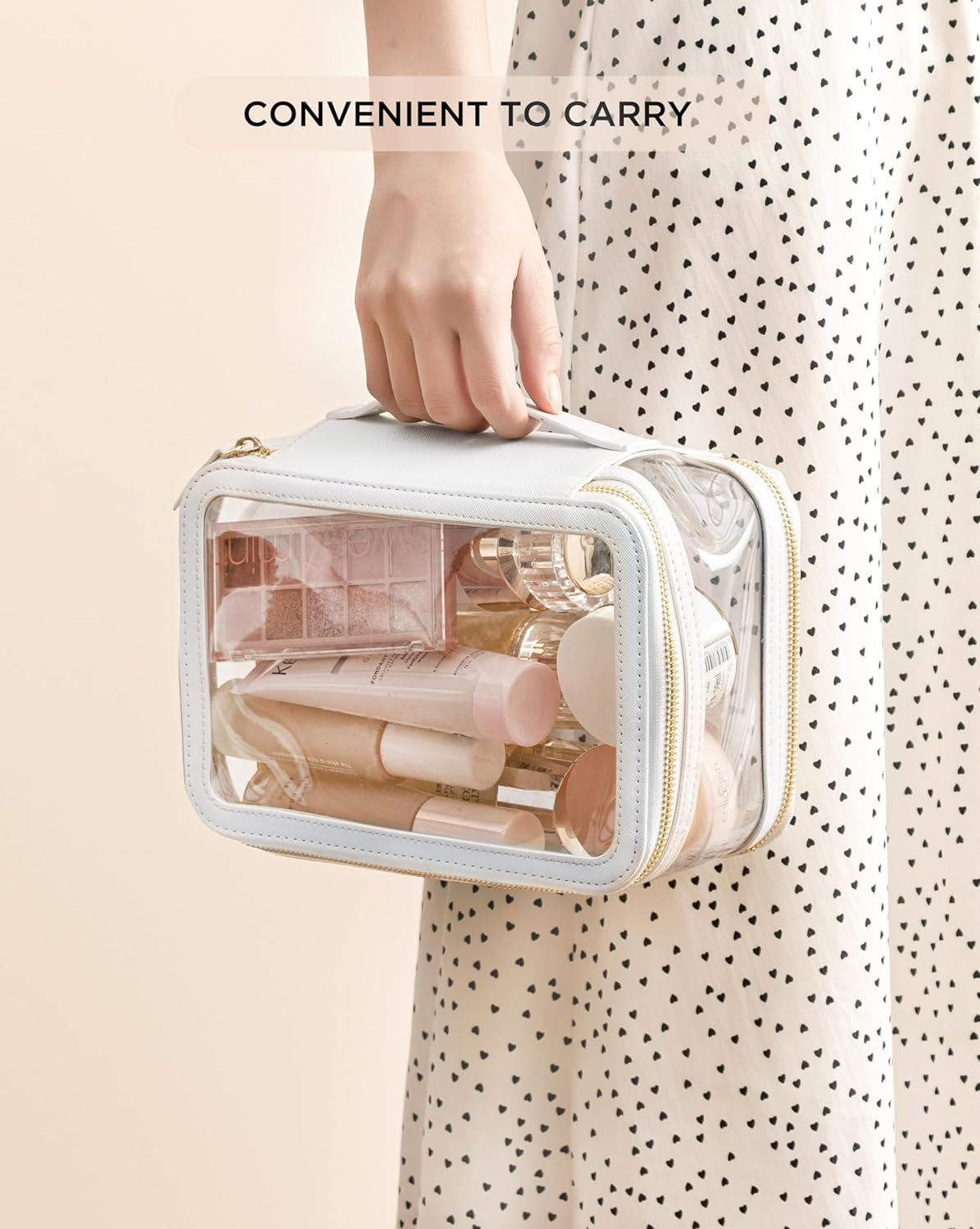 Clear Makeup Bag Toiletry Bag Double Layer Travel Large Clear Cosmetic Bag with Zipper, Big Make up Bag Organizer Women Traveling TSA Approved Transparent Bag Car for Essentials