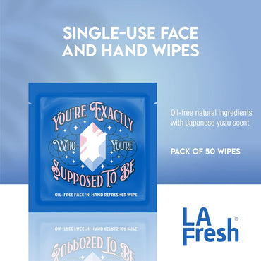 Oil-Free Face ‘N’ Hand Refresher Wipes, Made with Natural Japanese Yuzu Scent, Pack of 50 Individually Wrapped Cleansing Wipes, Travel Essentials