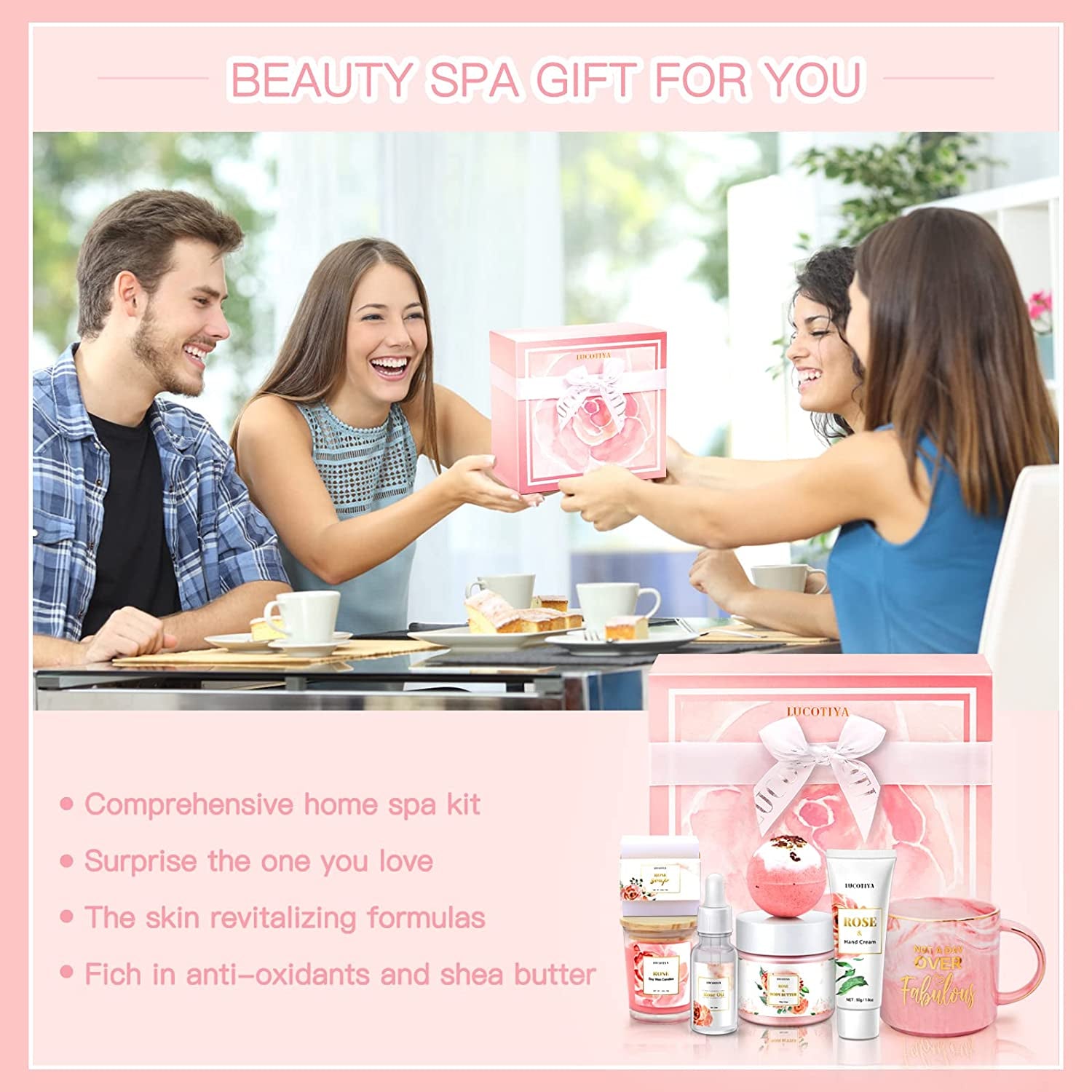 Birthday Gifts for Women Best Spa Gifts Baskets Box for Her Wife Mom Best Friend Mother Grandma Bday Bath and Body Kit Sets Self Care Present Beauty Products Package Rose Scent