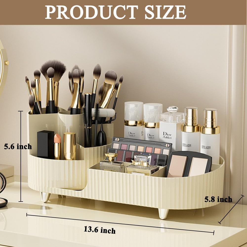 Makeup Organizer for Vanity 360 Rotating Plastic Makeup Brush Holder Large Cosmetic Skincare Organizer for Lotion Lipstick, Cream