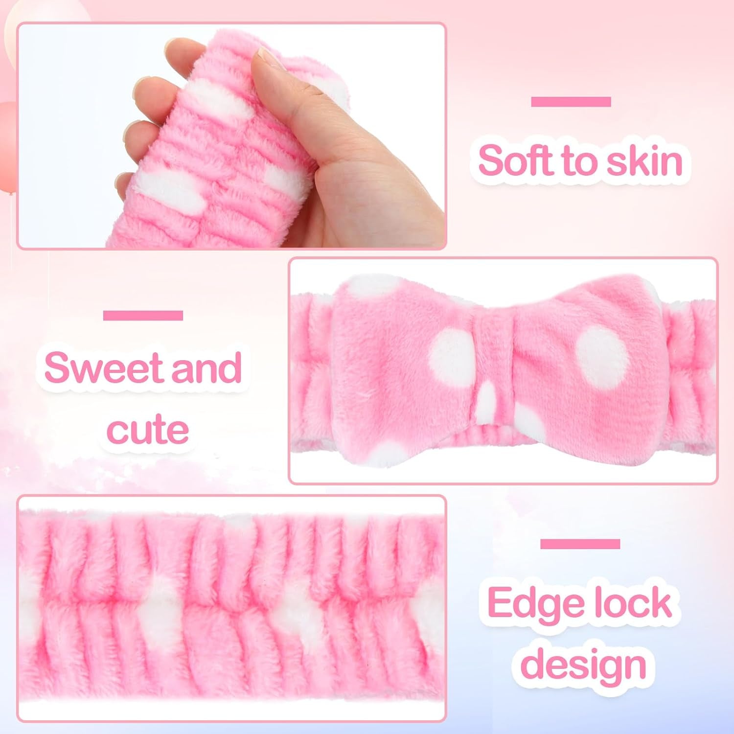 25 Pcs Pink Spa Headband Bulk Bow Hair Band for Washing Face Soft Coral Fleece Skincare Headbands Elastic Bowknot Hair Band Hairlace Shower Head Wraps Gifts for Women Girls