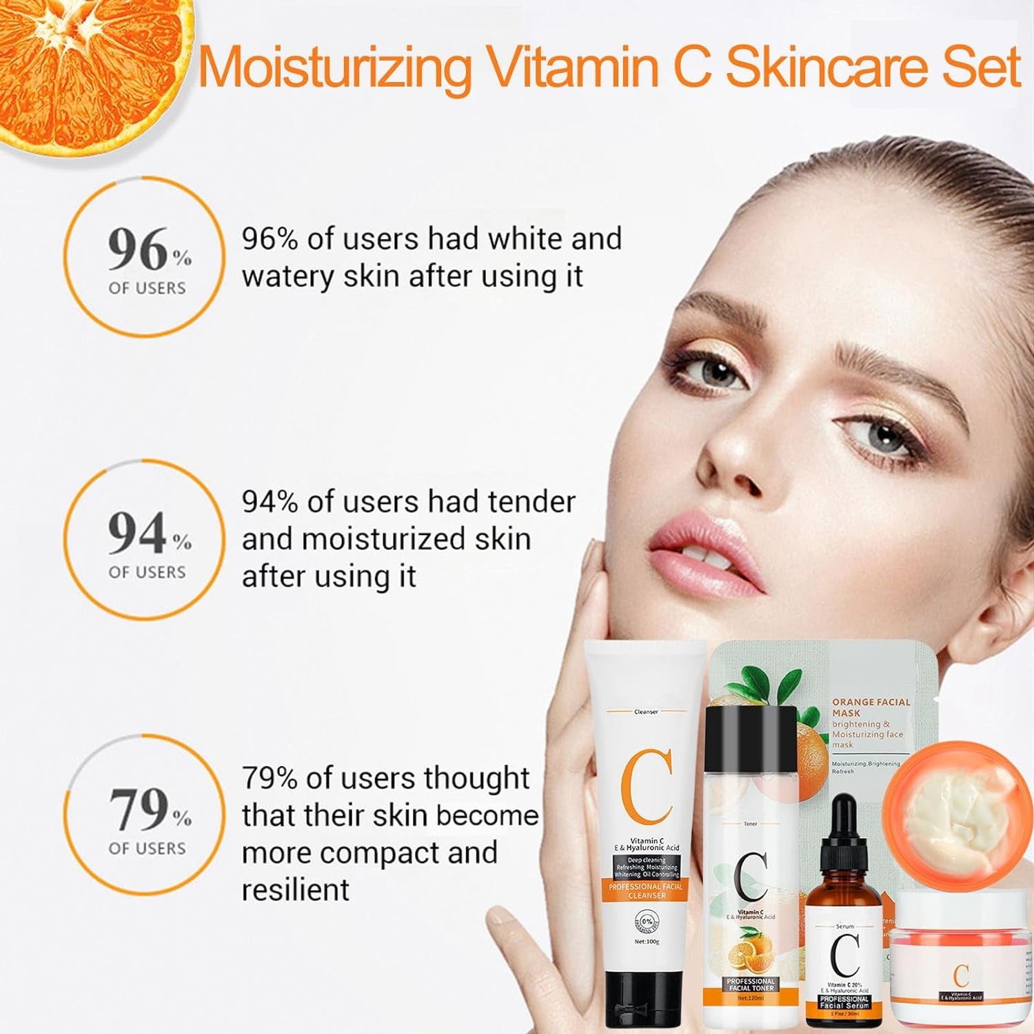 Vitamin C Complete Facial Care Kit, 5-In-1 Skincare Gift Set with Cleanser, Face Serum, Face Cream, Toner, Mask, Anti-Aging, Boosting Collagen & Hydrating for Women