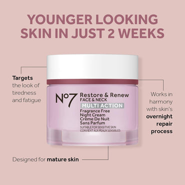 Restore & Renew Multi Action Face & Neck Night Cream - Collagen Peptide Anti-Aging Face Cream - Hydrating Hyaluronic Acid + Skin Firming Fragrance-Free (50Ml)