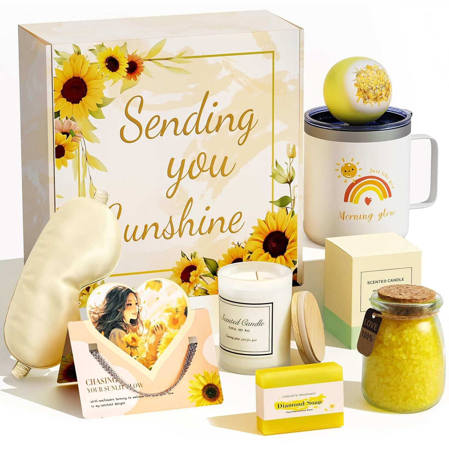 Birthday Gifts for Women,  8-Pcs Sunflower Style Gift Basket for Women, Get Well Soon Self Care Relaxing Spa Gifts for Her Women New Mom Sister Coworker, Christmas Birthday Gifts Ideas