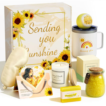 Birthday Gifts for Women,  8-Pcs Sunflower Style Gift Basket for Women, Get Well Soon Self Care Relaxing Spa Gifts for Her Women New Mom Sister Coworker, Christmas Birthday Gifts Ideas