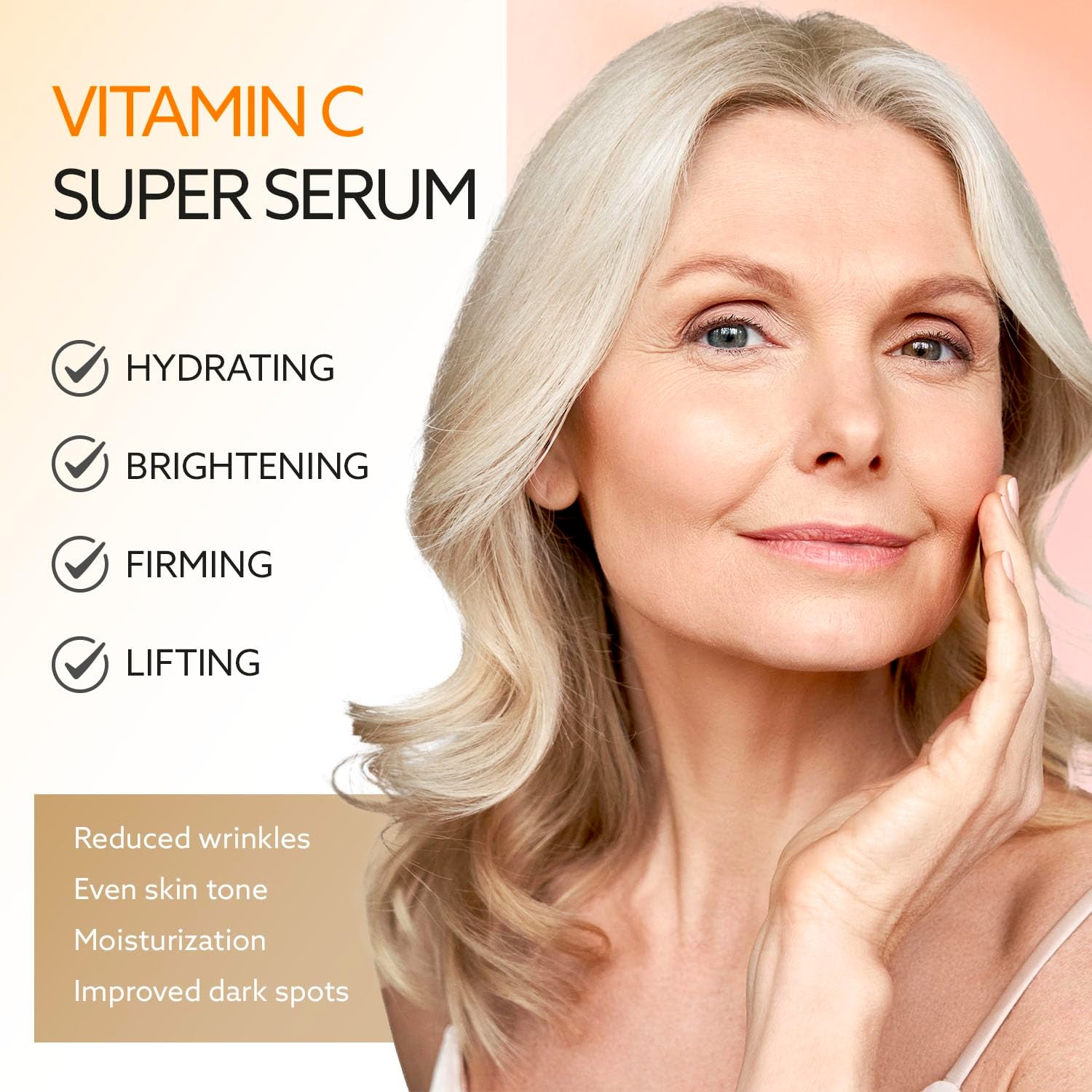 Super Vitamin C Serum for Women over 70: Hyaluronic Acid Serum for Face, Dark Spot Remover and Wrinkle Reduction - Lifting, Smoothing, Moisturizing, All in One Skin Care Formula, 1 Fl Oz