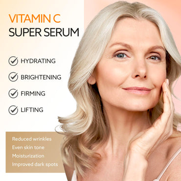 Super Vitamin C Serum for Women over 70: Hyaluronic Acid Serum for Face, Dark Spot Remover and Wrinkle Reduction - Lifting, Smoothing, Moisturizing, All in One Skin Care Formula, 1 Fl Oz